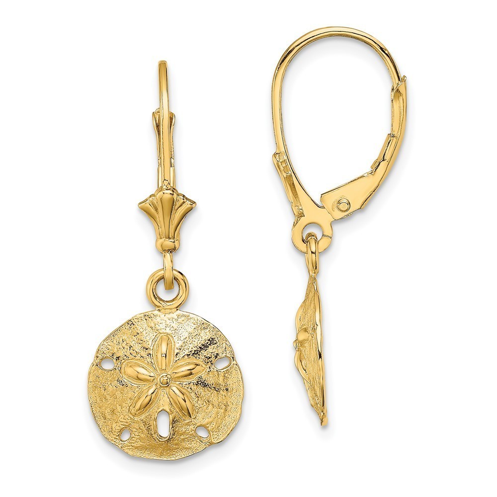 14k Yellow Gold Polished Sand Dollar Leverback Earrings 29.25mm X 11.6mm